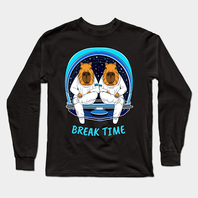 Break Time, Cute Capybara Astronauts Long Sleeve T-Shirt by micho2591